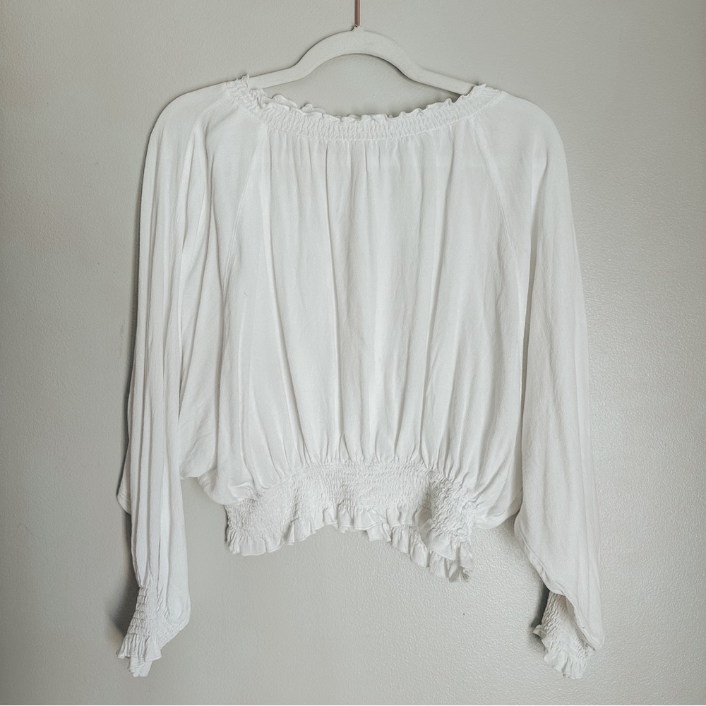 Mustard Seed White Smocked Hem Blouse – Size S